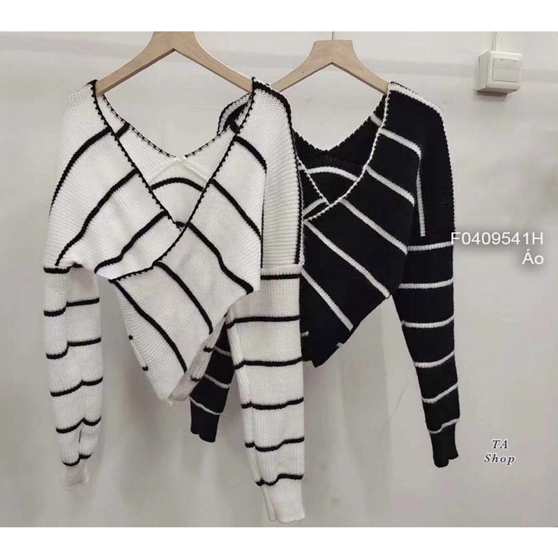 Áo Len đắp chéo ngực bẹt vai sọc kẻ TT0409