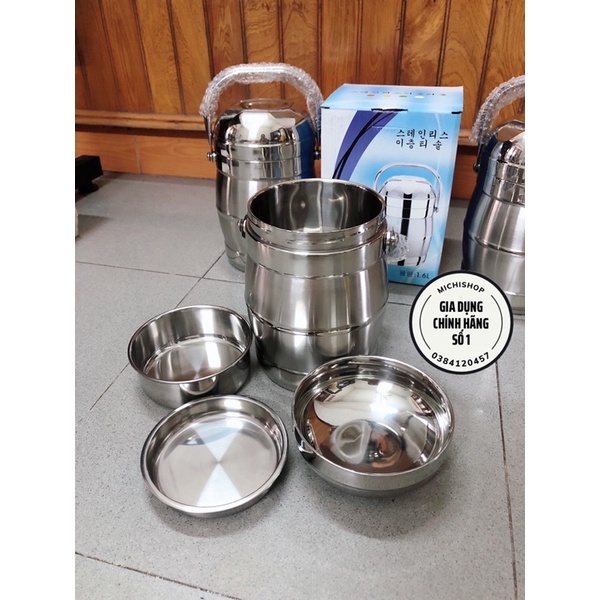 Cặp lồng Inox 1,6L nắp bát 3 tầng cao cấp - Cặp lồng giữ nhiệt siêu bền