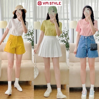 Áo kiểu nữ VM Shop tay ngắn cổ sen nhọn nhiều màu thời trang ulzzang 3356 22SU06L10402