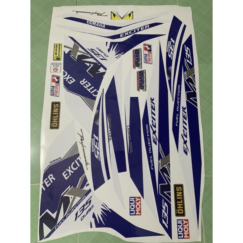 Tem exciter 135 MX xanh trắng