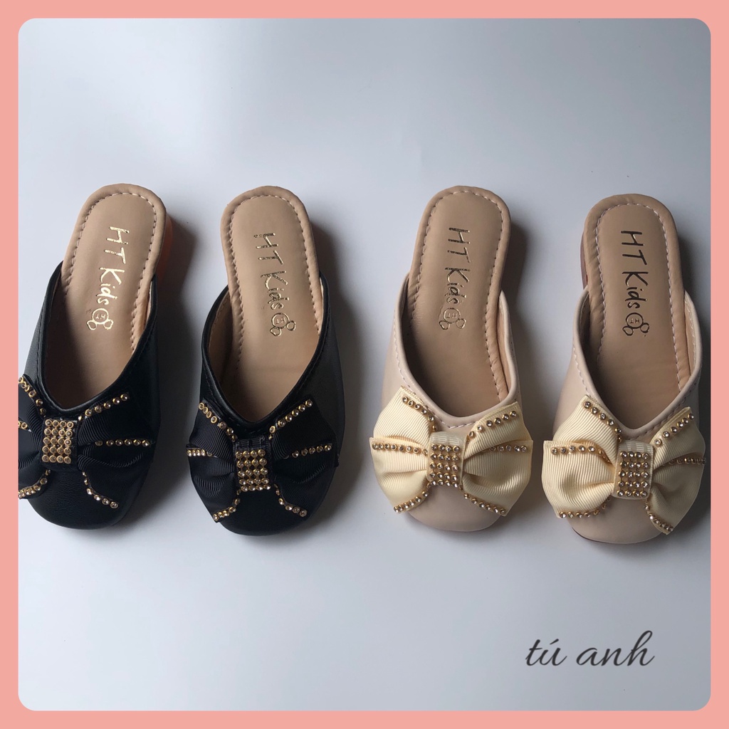 Dép sục nơ đá da PU mềm phong cách Hàn Quốc cho bé gái 2_10 tuổi