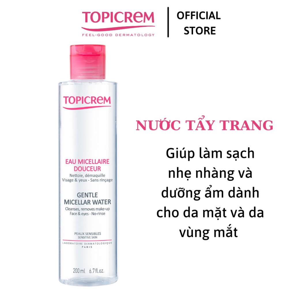 Nước tẩy trang dịu nhẹ cho da mặt và mắt Topicrem Gentle Micellar Water ( 100ml - 200ml )