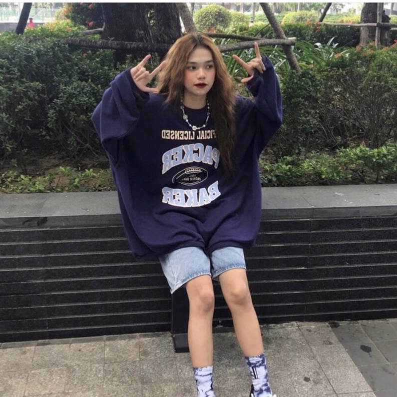 Sweater nam nữ HTSTORE Áo Nỉ Packer Tím form rộng tay bồng dáng suông, oversize phong cách cá tính năng động Ulzzang