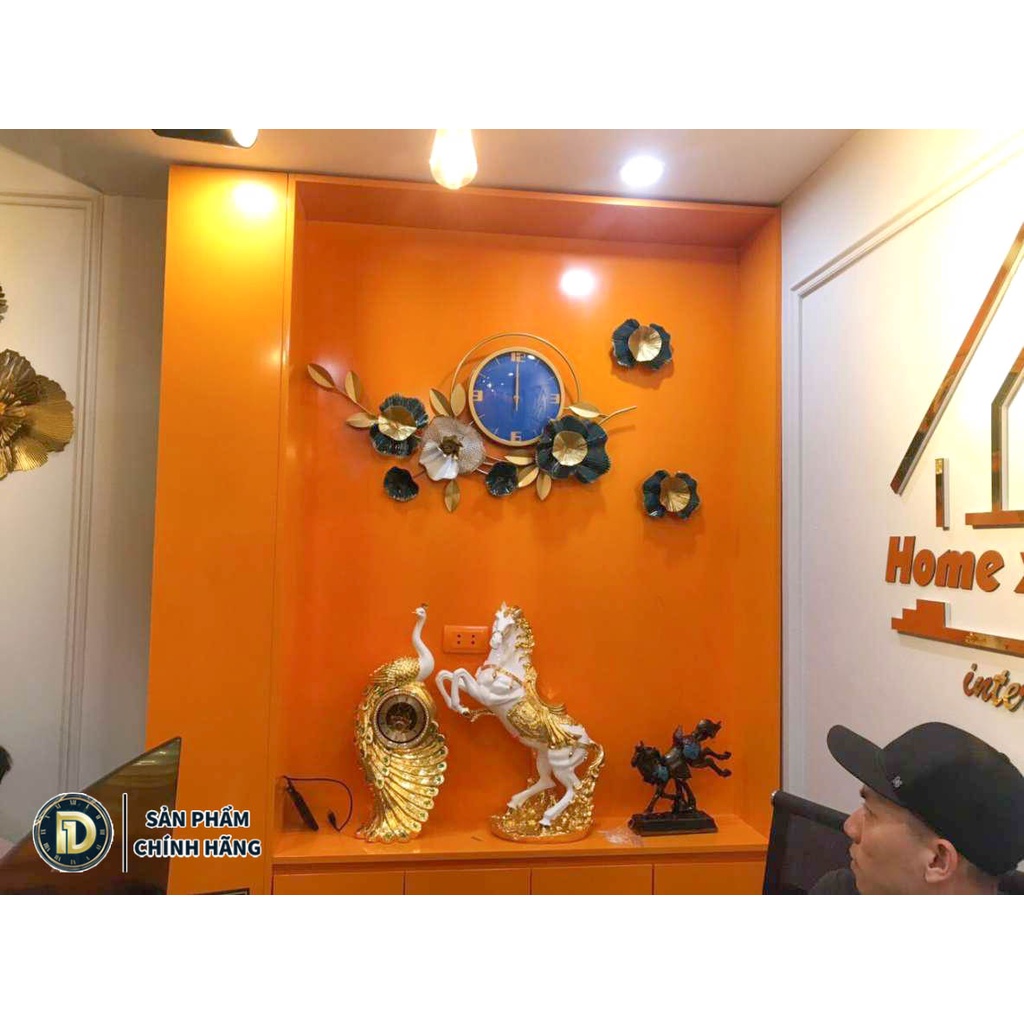 Đồng Hồ  Treo Tường Trang Trí Decor Đẹp - Đồng Hồ Chính Hãng - Mẫu Hoa Mai Xanh May Mắn - BH 5 Năm- D1 Home -HMX