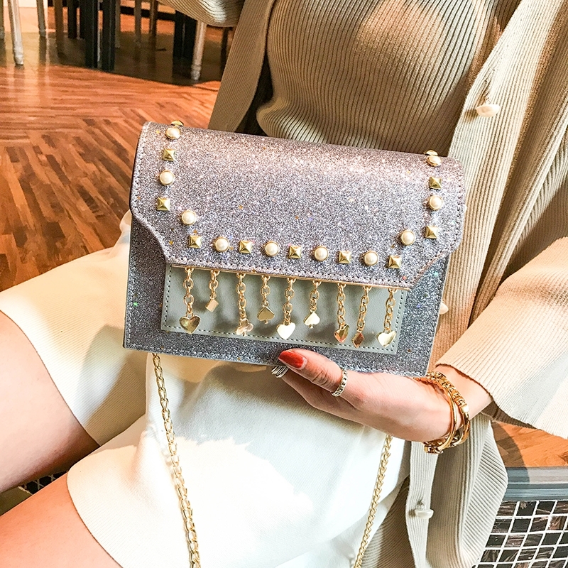 Túi xách nữ Women's bag 2018 new fashion Korean versatile Sequin chain slung ins super hot girl one shoulder fashion bag