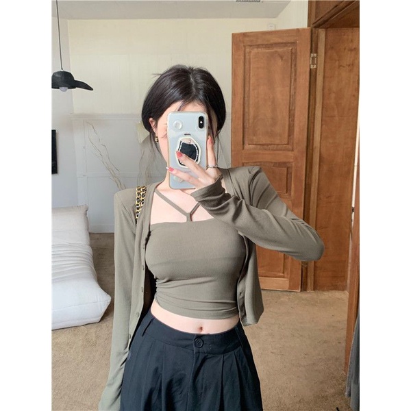 COZOK Bộ Áo Khoác vest + Áo cardigan Dài Tay Dáng Ôm Quyến Rũ Cho Nữ