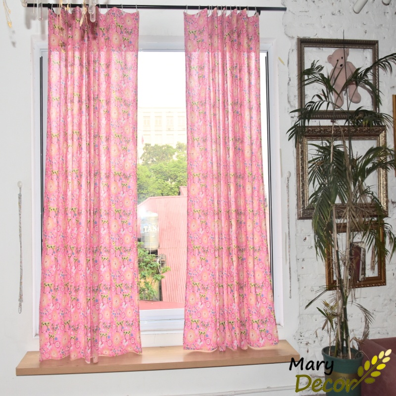 Rèm cửa sổ vải canvas hoạt hình màu sắc xinh đẹp phù hợp dán tường treo cửa treo giường tầng gác lửng Hươu hồng R-A10