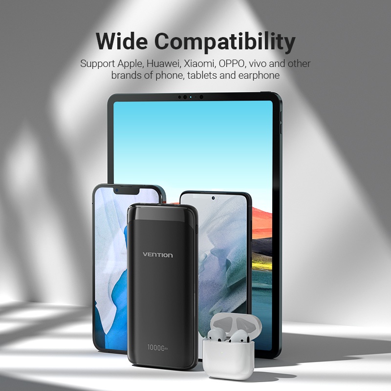 Sạc dự phòng Vention 10000mah với 2 cổng sạc USB Type-C và Micro USB đa năng - Sạc nhanh, nhỏ gọn, dung lượng cao