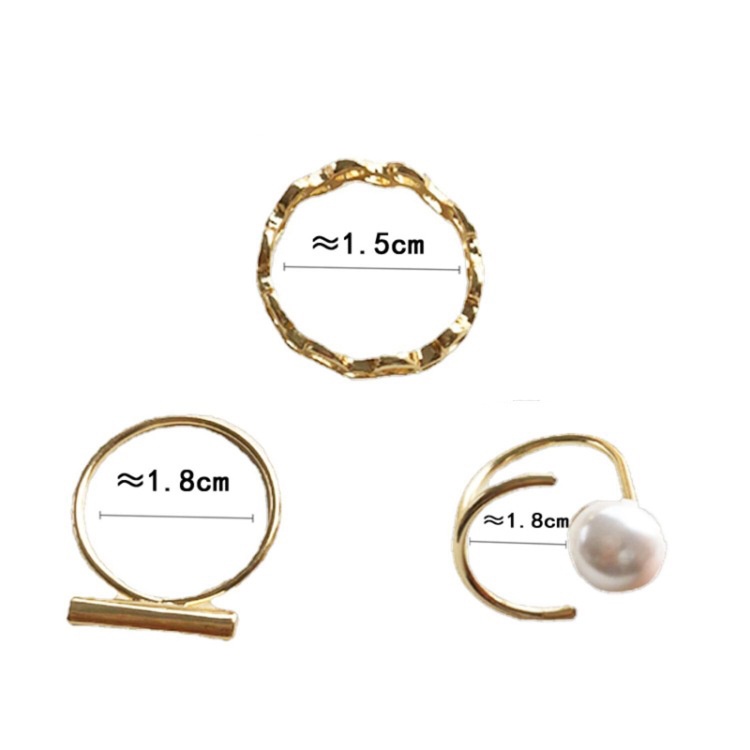 Set 3 nhẫn ngọc trai nhân tạo phong cách cá tính unisex Hàn Quốc ANNIE D106