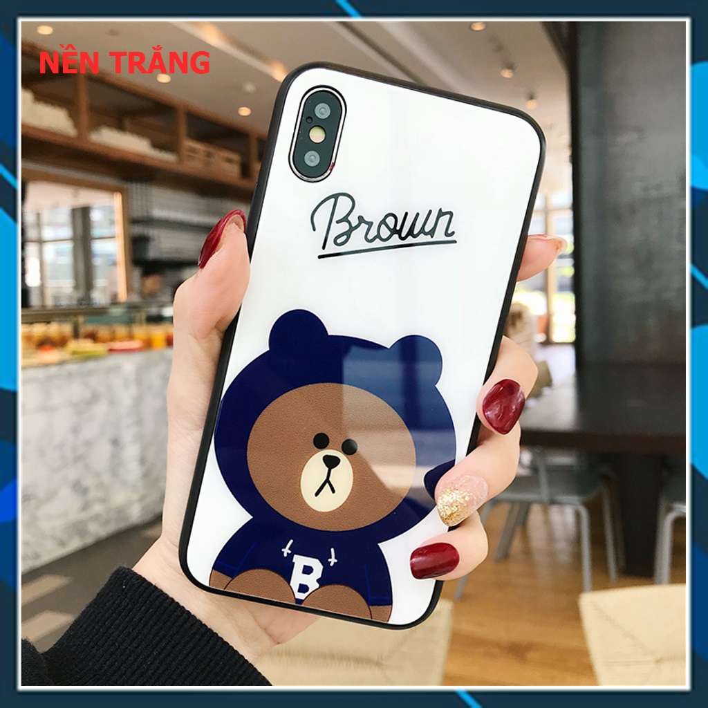 Ốp lưng iphone kính gấu Brown 5/5s/6/6s/6plus/6s plus/7/8/7plus/8plus/x/xs/xs max/11/11pro max
