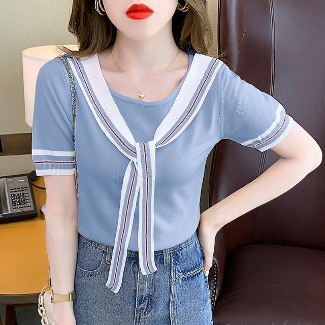 Áo Thun Dệt Kim Tay Ngắn Dáng Ôm Phong Cách Hàn Quốc Thời Trang Mùa Hè Xinh Xắn Cho Nữ Mới