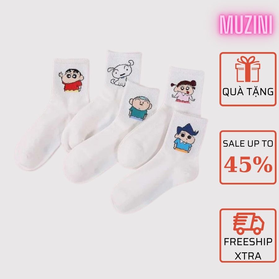 Set 5 tất nữ Muzini tất cổ cao hàn quốc in họa tiết hoạt hình ngộ nghĩnh TN20