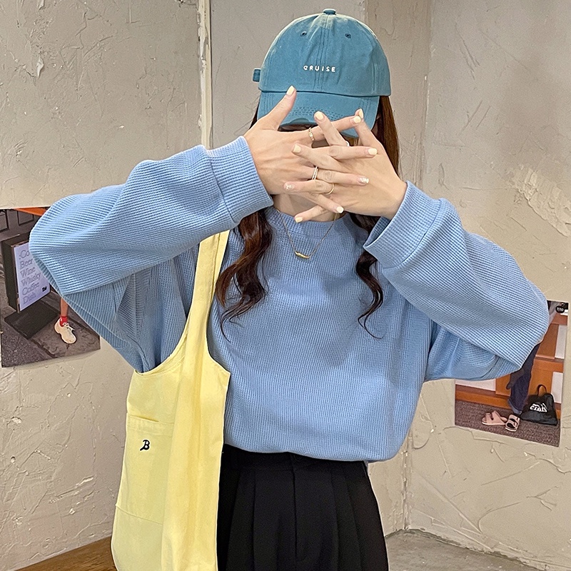 Áo sweater nữ SUXI tay dài cổ tròn màu trơn đơn giản