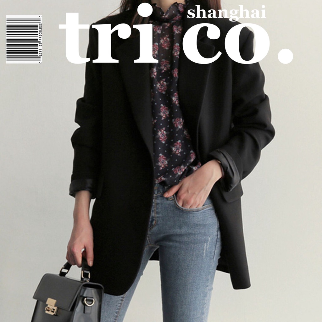 Áo Khoác blazer Màu Đen Dáng Rộng Phong Cách Hàn Quốc Thời Trang Xuân Thu Dành Cho Nữ