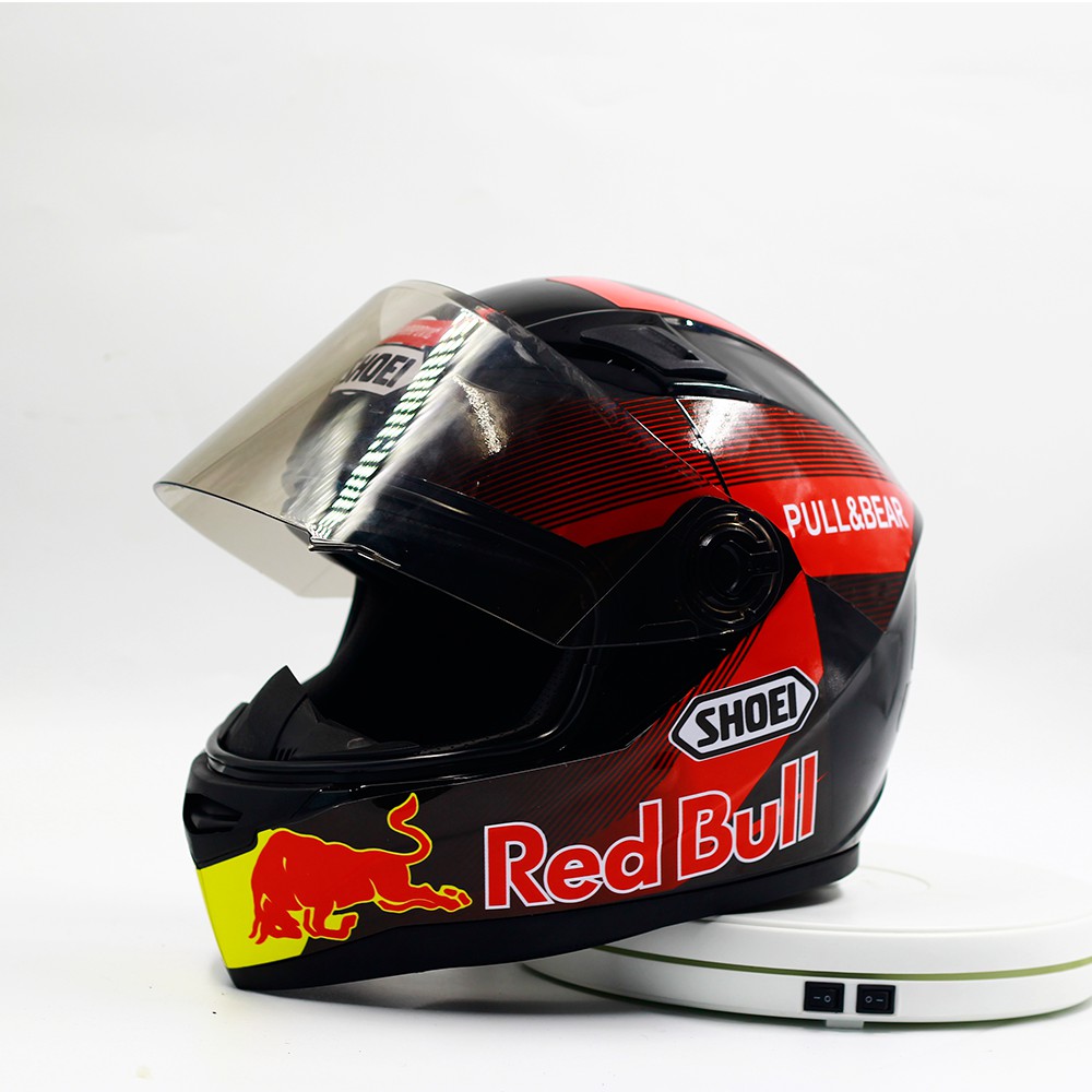 Mũ bảo hiểm fullface AGU đen bóng lên tem decal Redbull siêu ngầu