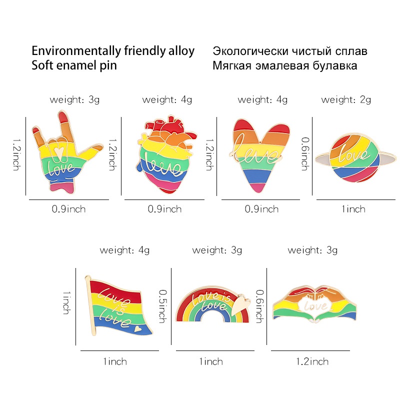 Ghim Cài Áo Kim Loại Tráng Men Hình Trái Tim Cầu Vồng Dễ Thương