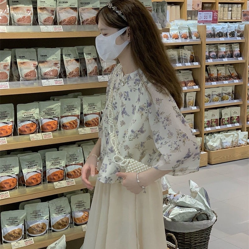 Áo Sơ Mi Tay Lỡ Họa Tiết Hoa Phong Cách Trung Hoa Thời Trang Mùa Hè Xinh Xắn Cho Nữ