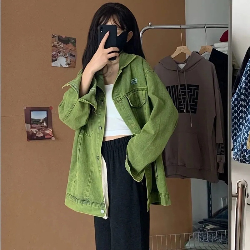 Áo Khoác Denim Dáng Rộng Thời Trang Mùa Thu Cá Tính Cho Nữ