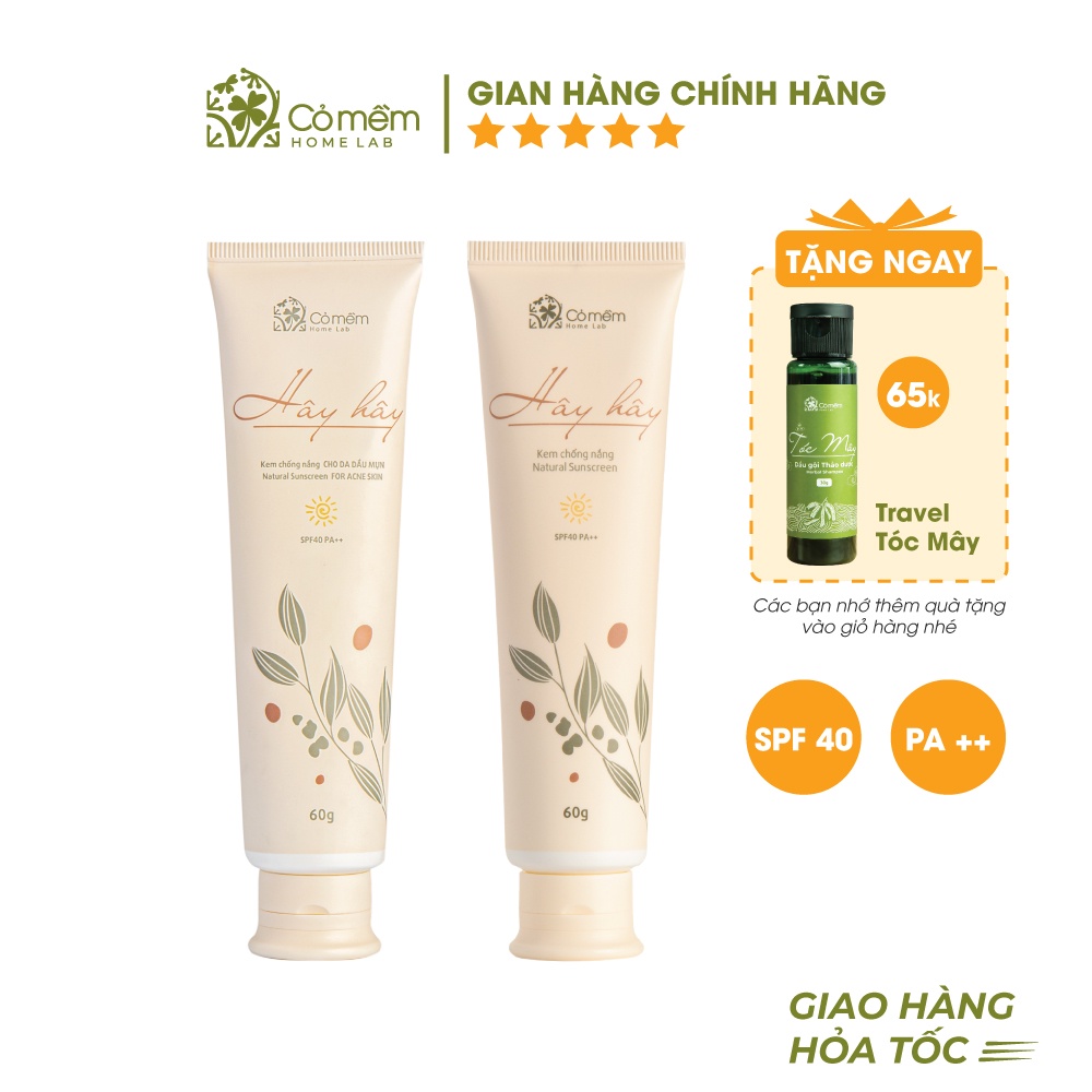 Kem Chống Nắng Thiên Nhiên Thấm Nhanh An Toàn Cho Da Hây Hây SPF 40, PA ++ Cỏ Mềm 60g