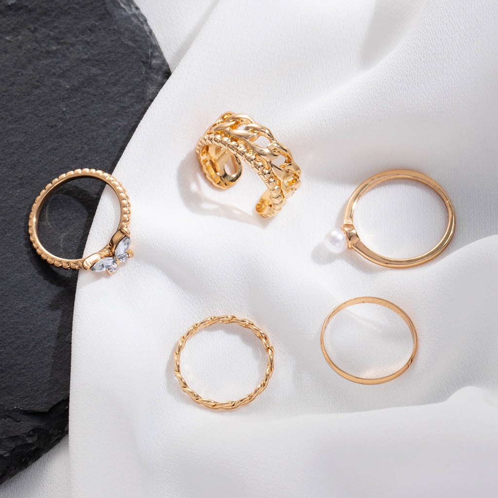 Set 5 Nhẫn Đeo Khớp Ngón Tay Đính Ngọc Trai Thời Trang Cho Nữ
