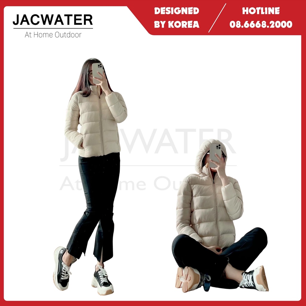 Áo phao nữ siêu nhẹ chống nước, có mũ thời trang JACWATER V600