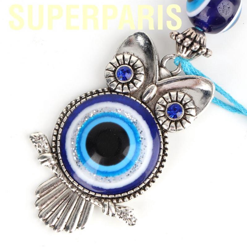 Superparis Blue Evil Eye Owl Keychain Key Chain Wall Hanging Ornament Turkish Glass Amulet Charm Pendant Blessing Gift