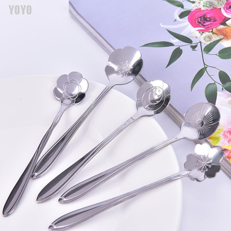 Muỗng Cà Phê Cán Hình Bông Hoa Bằng Thép Không Gỉ