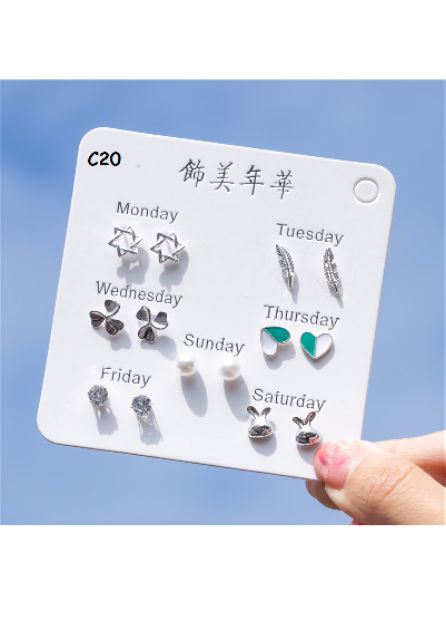 SET 7 đôi khuyên tai/ bông tai mạ bạc thiết kế tinh xảo bản nâng cấp, trắng và sáng hơn