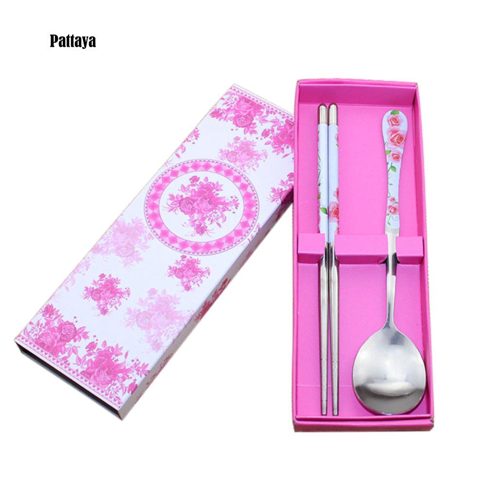 Set 2 Muỗng Đũa Bằng Kim Loại Tiện Dụng Mang Theo Du Lịch Dã Ngoại