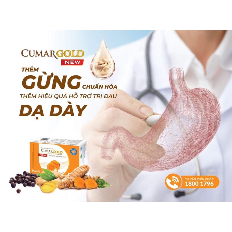 CumarGold New (Nano Curcumin) - Viên uống hỗ trợ cho người viêm loét dạ dày, ung bướu