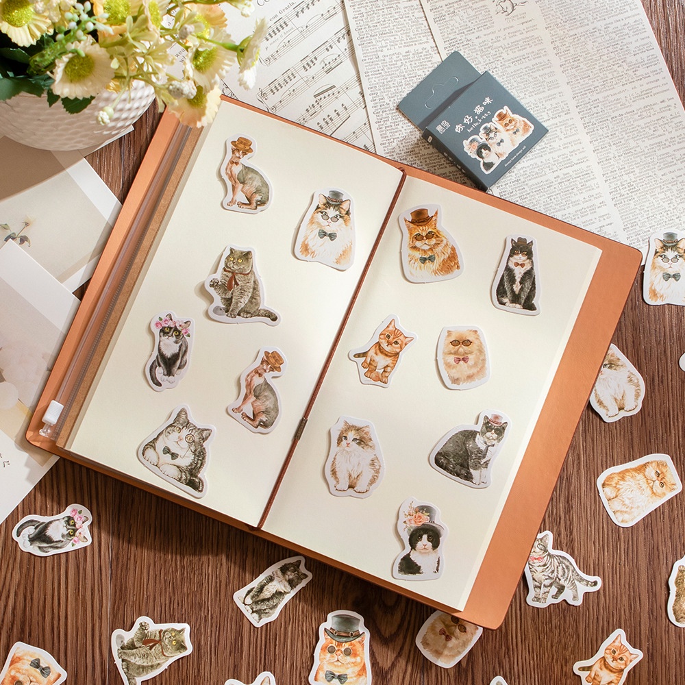 Set 46 Miếng Dán Hình Mèo Hoạt Hình Sáng Tạo Trang Trí Sổ Tay