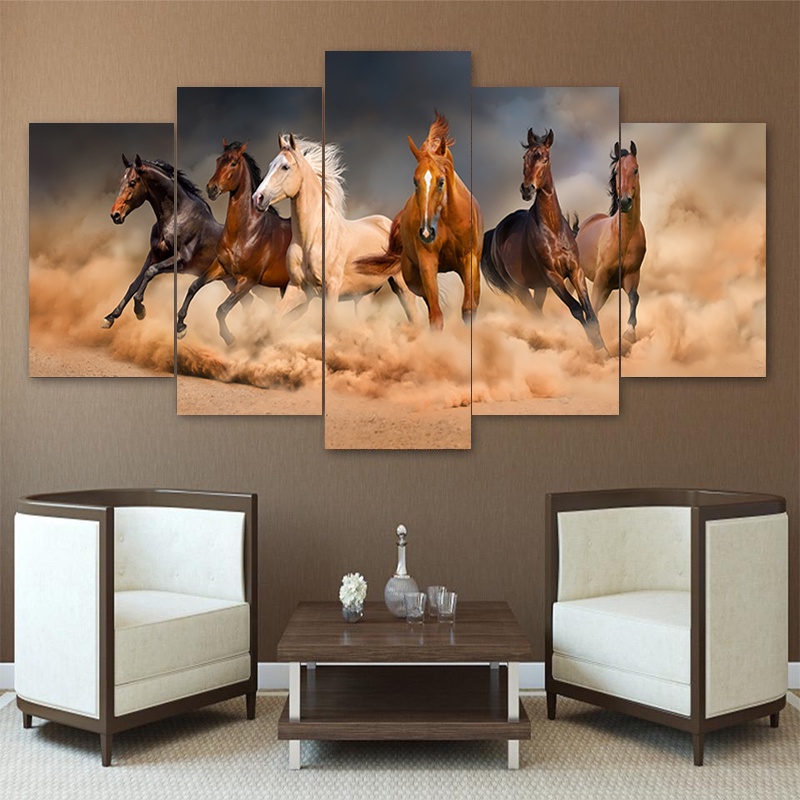 Set 5 Tranh Vải Canvas Treo Tường Trang Trí Hình Ngựa Không Khung