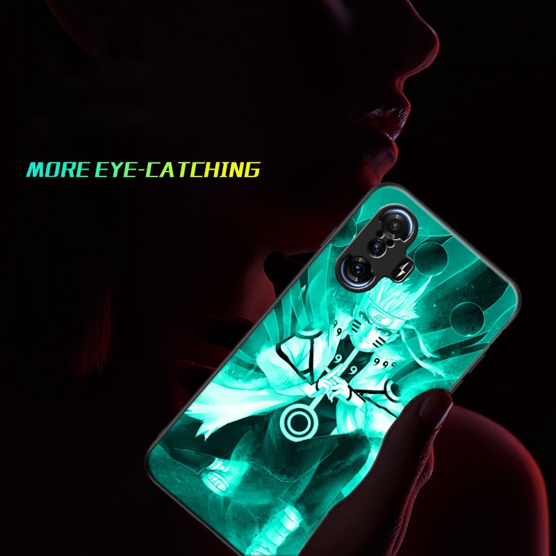 Ốp Điện Thoại Kính Cường Lực Cứng Viền Tpu Mềm Cho Xiaomi Redmi K40 K40 Pro K40 Gaming Redmi 9T Mi 11 Mi 11 Lite Poco F3 GT Redmi 9A Anime Naruto Hard Covers Glow in the Dark