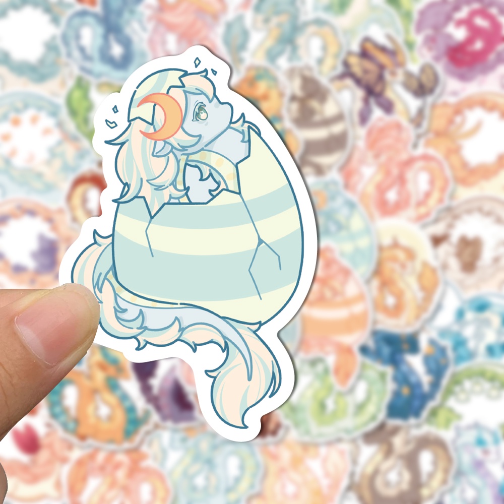 Bộ 50 Miếng Dán Trang Trí Laptop Chống Thấm Nước Hình Rồng Hoạt Hình Dễ Thương