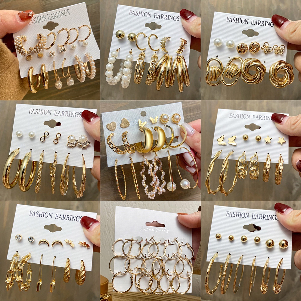 Set bông tai hình bướm đính ngọc trai phong cách Hàn Quốc cổ điển cho nữ