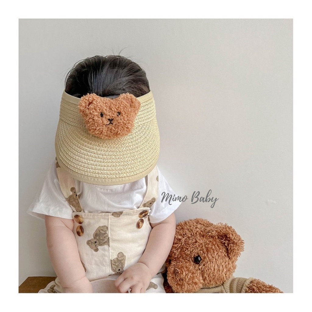 Mũ nón cói nửa đầu đính gấu bông xù đáng yêu cho bé 6m-7y Mimo baby MH109
