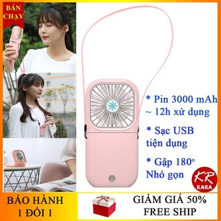 (BH 1 đổi 1) Quạt Mini cầm tay Đa năng Pin khủng 7 cánh quạt KR 247- Pin 3000 mAh, Gập 180 độ, Sạc USB- KARA 247