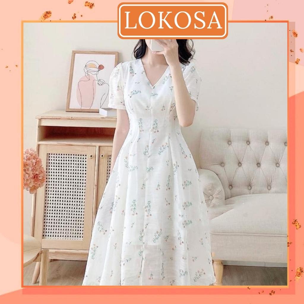 Đầm Dự Tiệc LOKOSA Váy Hoa Nhí Nữ Vải Voan Dáng Dài Thiết Kế Hàn Quốc cao cấp, đi chơi công sở VD047