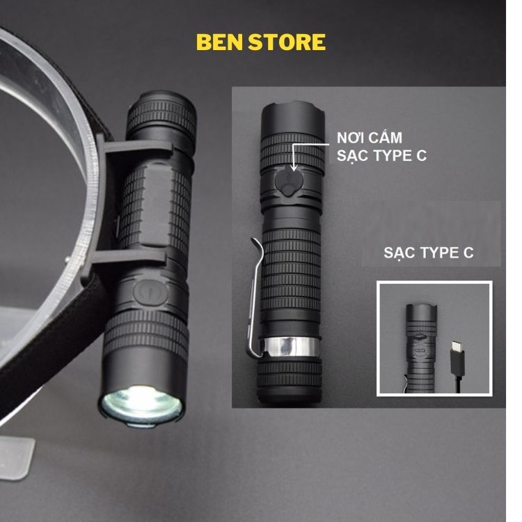 Đèn pin tích hợp đeo đầu và cầm tay mini siêu sáng type C S11