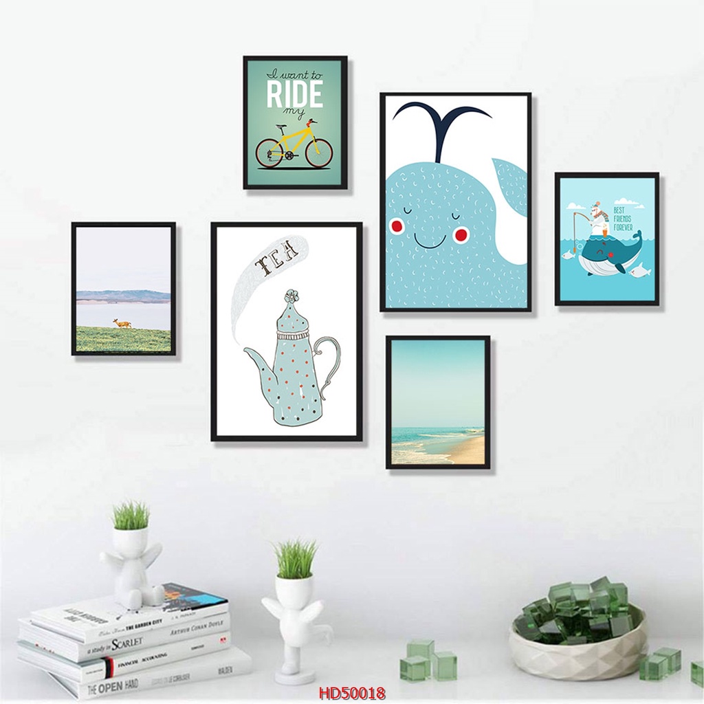 SET 6 Tranh Laminate Tráng Gương-Tranh Treo Tường Phong Cách Bắc Âu-Scandinavian Con Vật Ngộ Nghĩnh  01