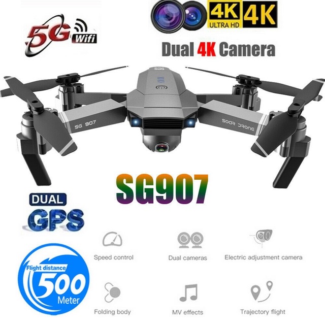 Flycam sg907 camera 4k xoay 90 độ có GPS bay 500m tự bay về & Wifi 5Ghz pin nâng cấp 1600mah