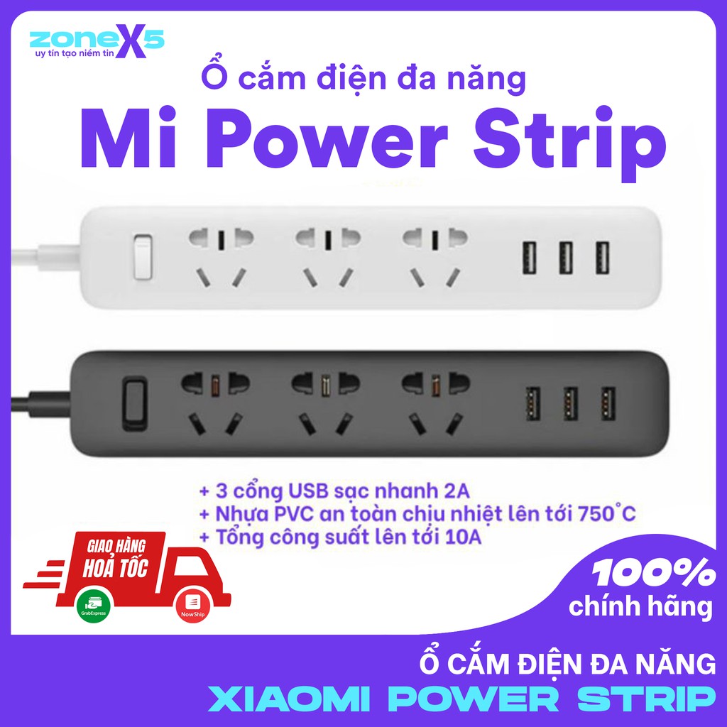 [CHÍNH HÃNG] Ổ cắm điện Xiaomi Mi Power Strip - Ổ điện Xiaomi 3 cổng USB sạc nhanh 2A