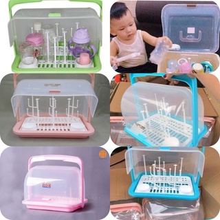 Khay úp bình sữa Việt Nhật Plastic Có thanh cắm, Quai Xách và nặp đậy kín giá kệ úp bình sữa có nắp đậy cao cấp Size to