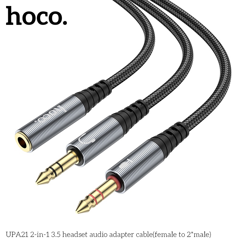 Cáp chia 2 đầu Hoco UPA21 từ 1 thành 2 giắc cắm tròn 3.5mm hỗ trợ mic đàm thoại cho PC, Laptop