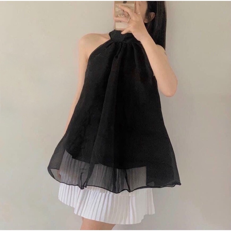 ❧▪Áo cổ yếm buộc nơ Voan lụa | BigBuy360 - bigbuy360.vn