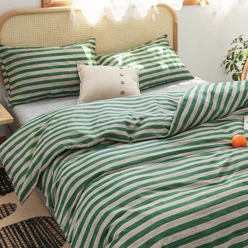 Bộ chăn ga cotton poly Kẻ Ngang Xước