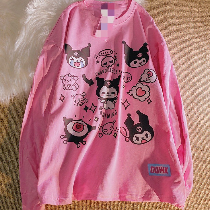 Áo Thun Tay Dài Cổ Tròn Dáng Rộng Phong Cách Hàn Quốc Thời Trang Xuân Thu Dành Cho Nữ Kuromi Top% 2022