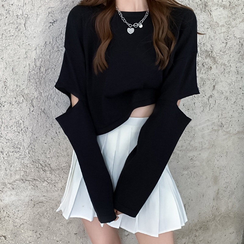 IELGY  Áo Thun Dài Tay Màu Sắc Đơn Giản Dễ Phối Đồ Cho Nữ