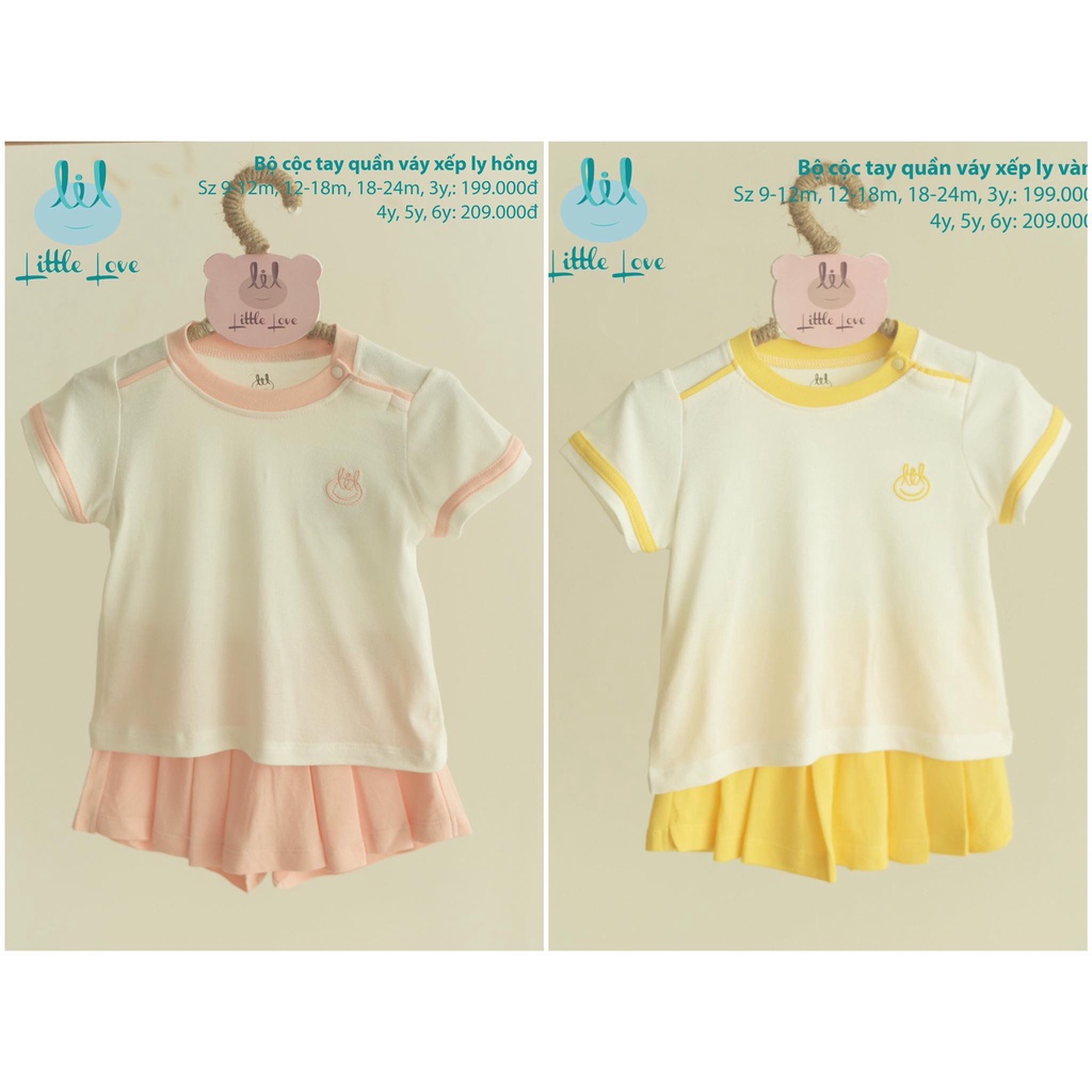 [CHÍNH HÃNG] Bộ cộc tay cotton kèm quần váy xếp ly bé gái LVAY03 Little love