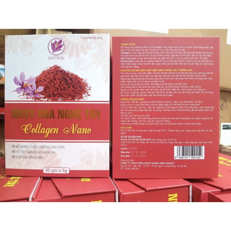 Nhụy Hoa Nghệ Tây Collagen Nano - Hộp 30 gói - sáng da, ngăn ngừa lão hóa bổ sung vitamin, giảm nám, tàn nhan